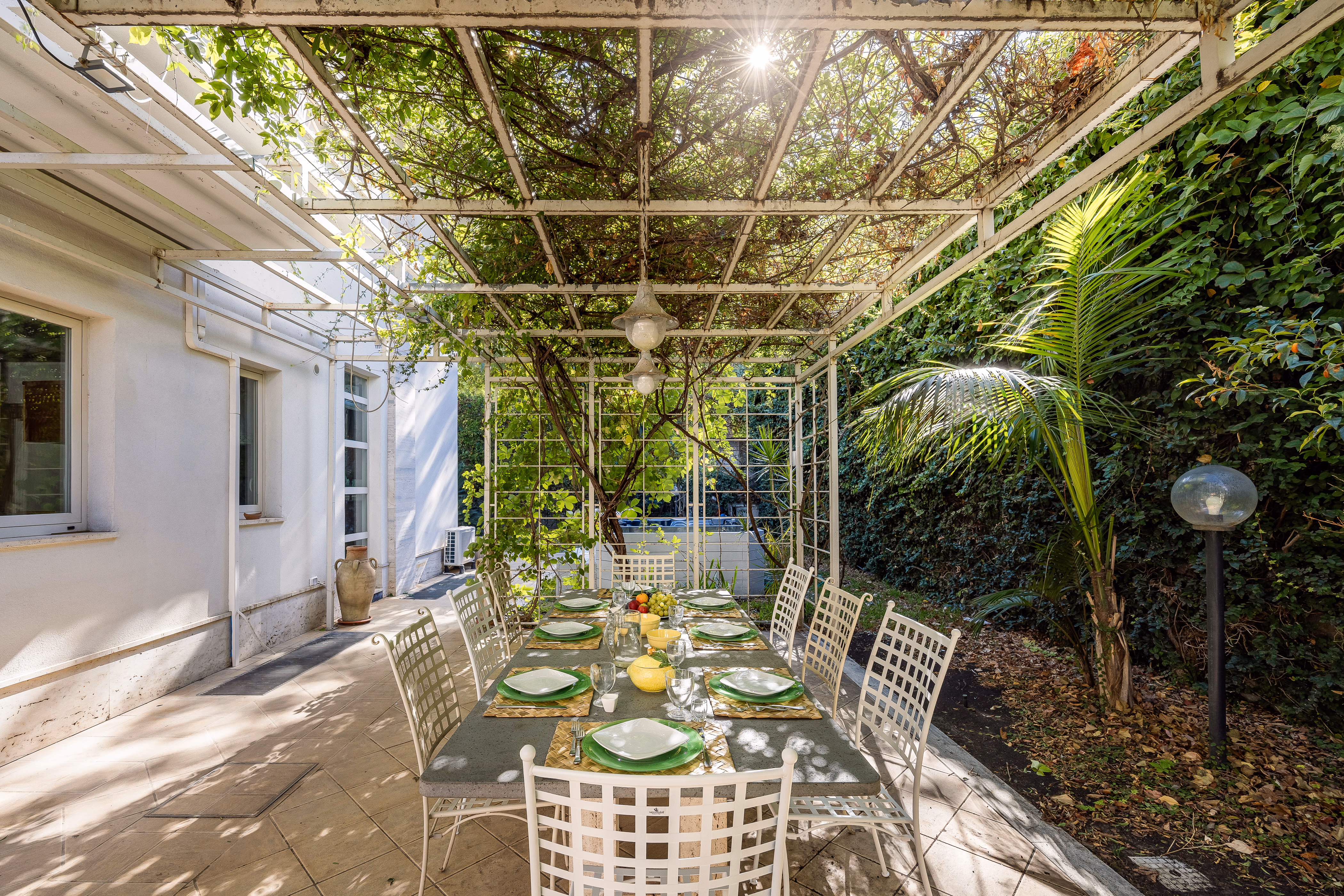 Pergola with outdoor dining table