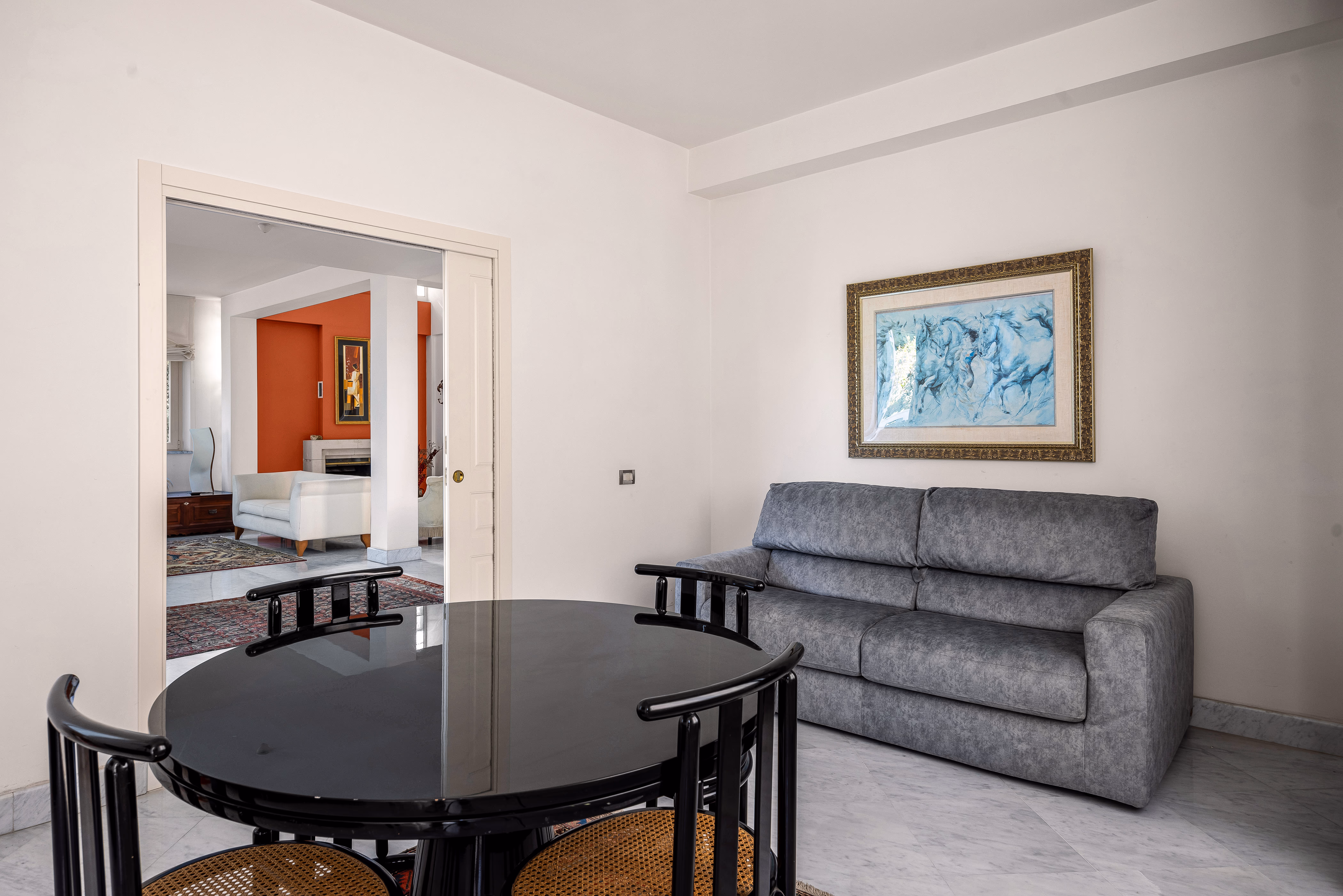 Private elevator and stair landing connecting the levels of Villa Rosaria